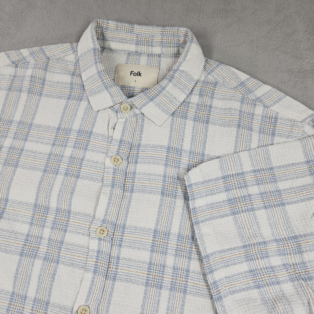 Folk Clothing Button Down Shirt Mens Large Linen Cotton Preppy Resort Granola